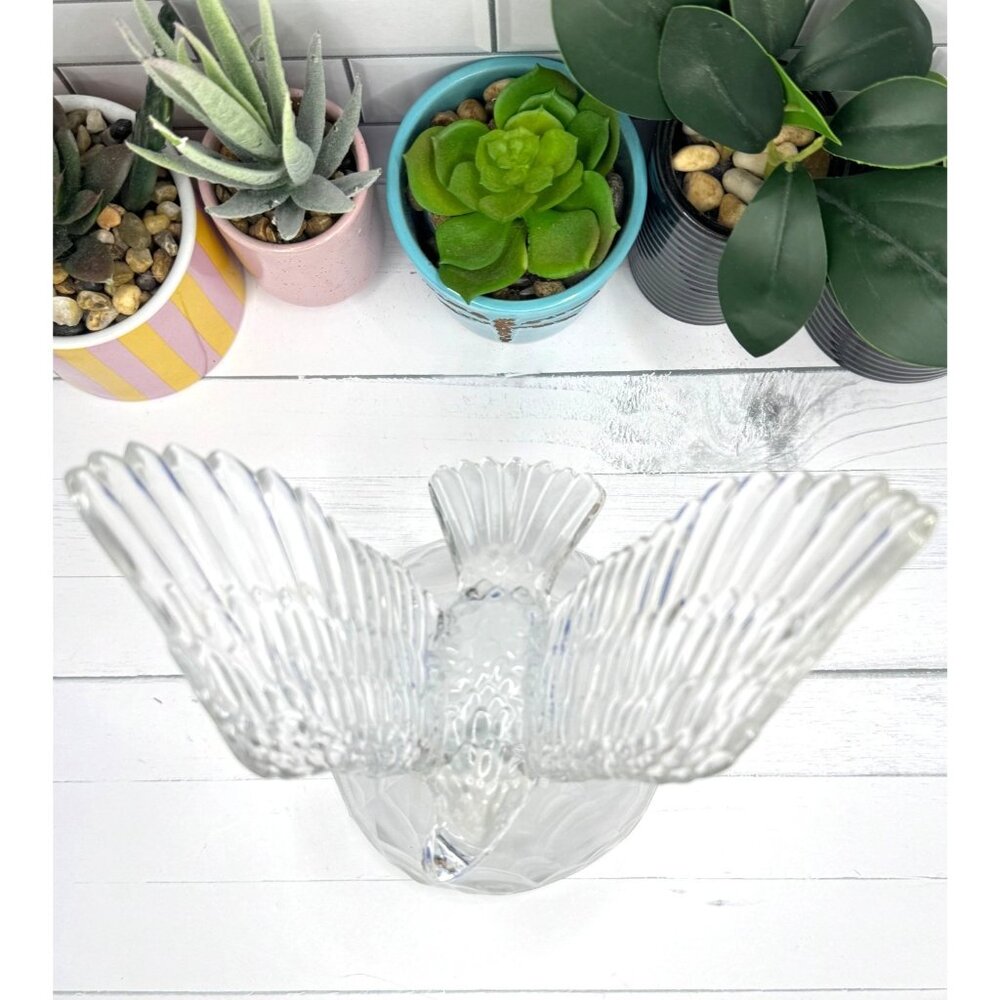 Clear Glass Eagle Figurine On Frosted Glass Base Collectible Sculpture - Picture 7 of 8